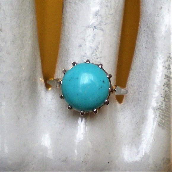 Vintage Russian Russia 14K 583 Rose Pink White Gold Turquoise Solitaire Ring - Picture 6 of 8